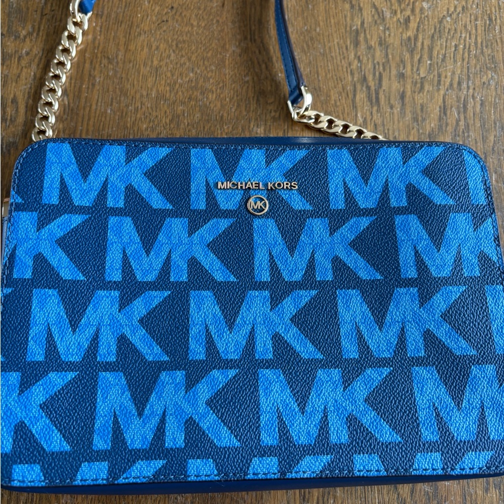 Michael Kors Vibrant Blue MK Jet Set Large Zipper Shoulder Crossbody Bag - Picture 3 of 16